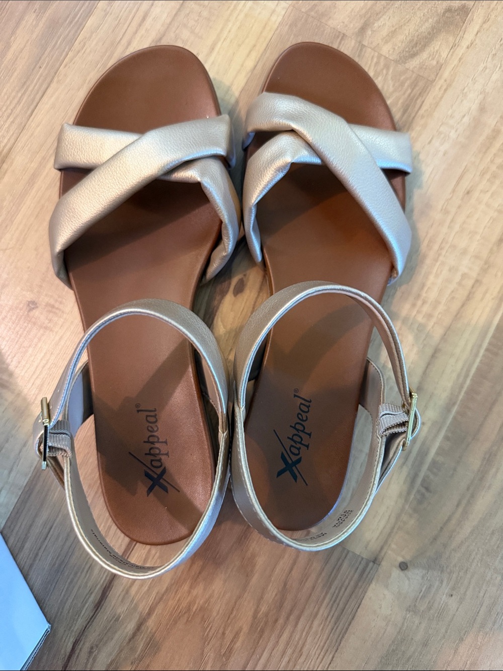 Xappeal Women's Metallic Champagne Cross-Strap Sandals